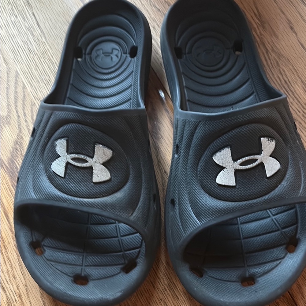 Under Armour Black Slide Sandals with Silver Logo